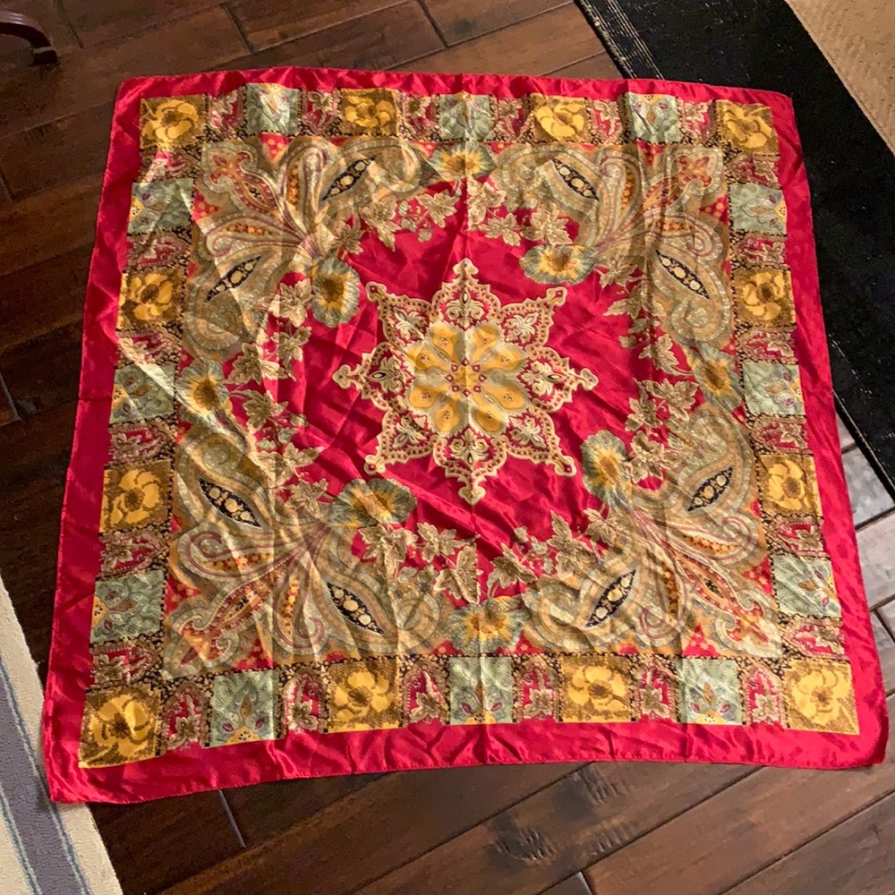 Gorgeous Red, Yellow and Green Silky Scarf EUC